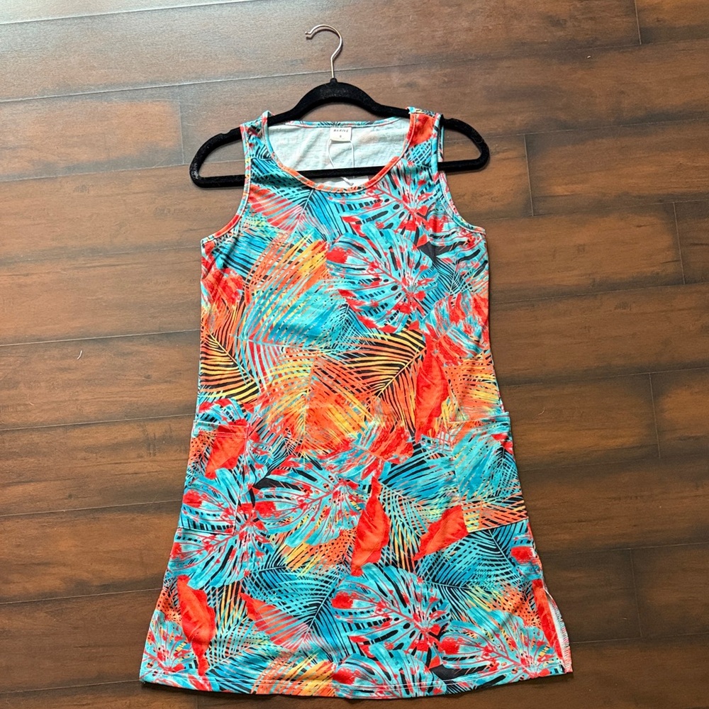 Tropical Print Sleeveless Dress